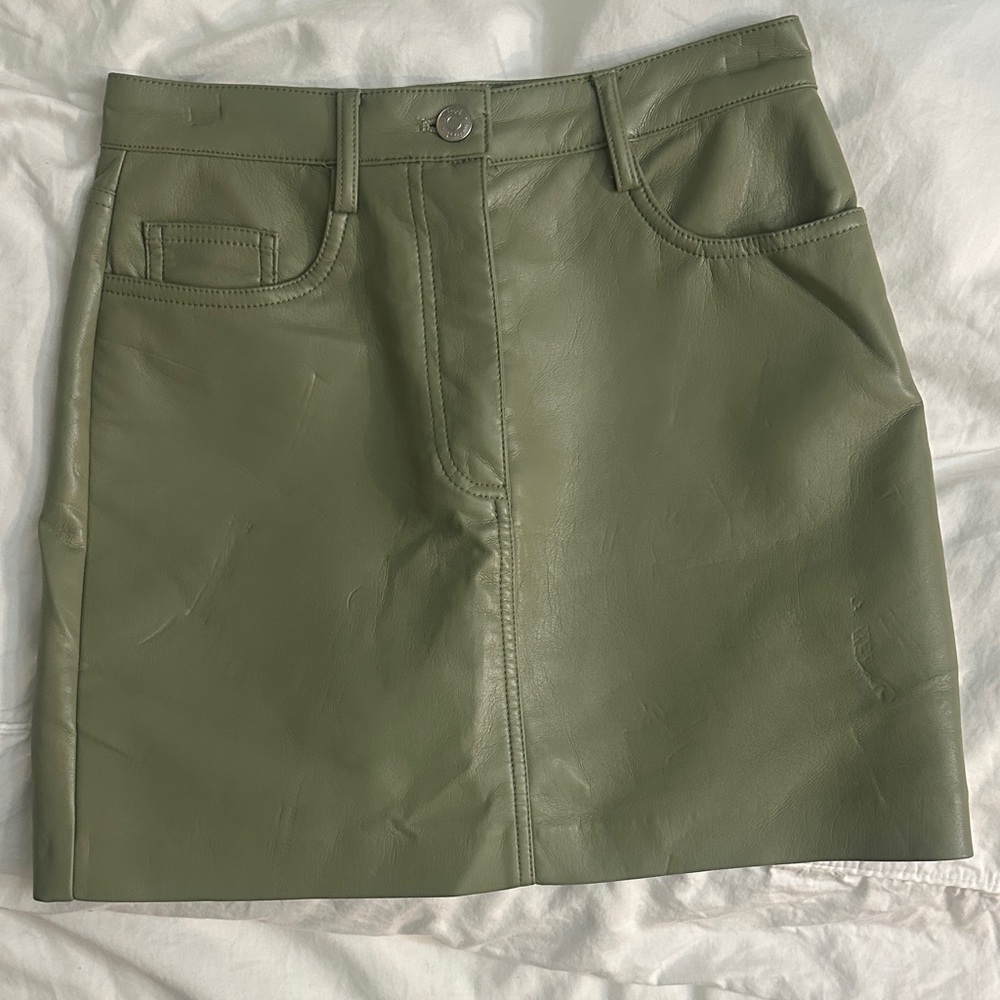 Wilfred Sage Green Leather Mini Skirt